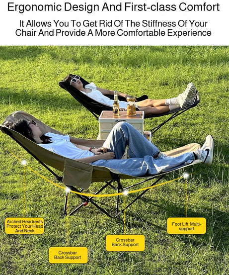 Portable Folding Chair Folding Recliner Curved Headrest Comfort Experience Easy Storage Lunch Foldable Recliner With Leg Rests