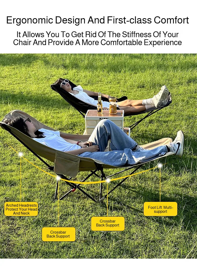 Portable Folding Chair Folding Recliner Curved Headrest Comfort Experience Easy Storage Lunch Foldable Recliner With Leg Rests