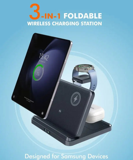 3 in 1 Wireless Charger Stand For Samsung Z Fold Zflip5 S24 S23 Ultra Galaxy Watch 6 5 Buds2 Foldable Fast Charging Dock Station