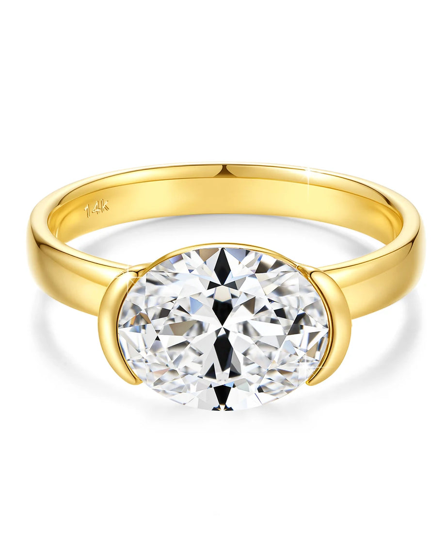 14K Gold Certified Oval Cut Moissanite Ring for Women Lab Created Diamond Engagement Wedding Yuan Bao Ring Jewelry Classic