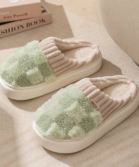 Fashion Couple Winter Toe Wrap Warm Plaid Cotton Slippers Thick Soft Sole Slides Men Women Indoor Floor Flat Home Non-slip Shoes