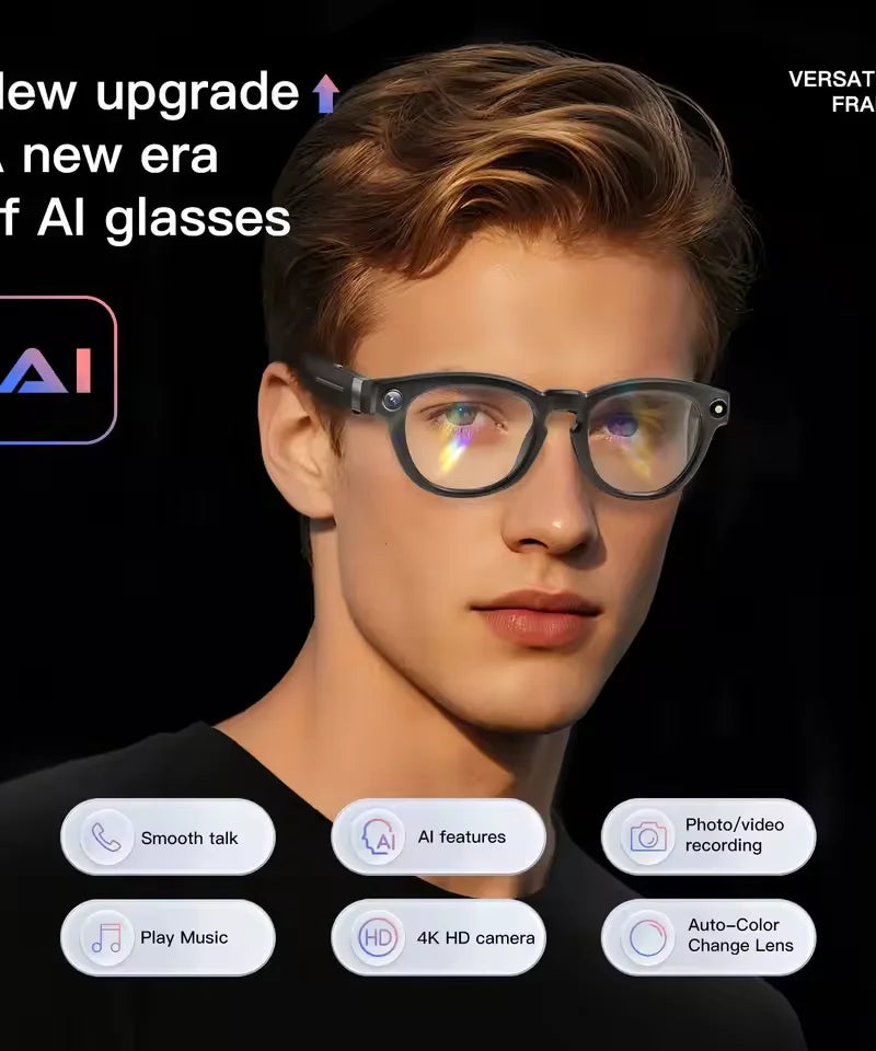2026 New 4K HD AI Smart Glasses Men 800W Pixel Camera Bluetooth Call 4GB WIFI Transmission Voice Assistant Smart Glasses Women