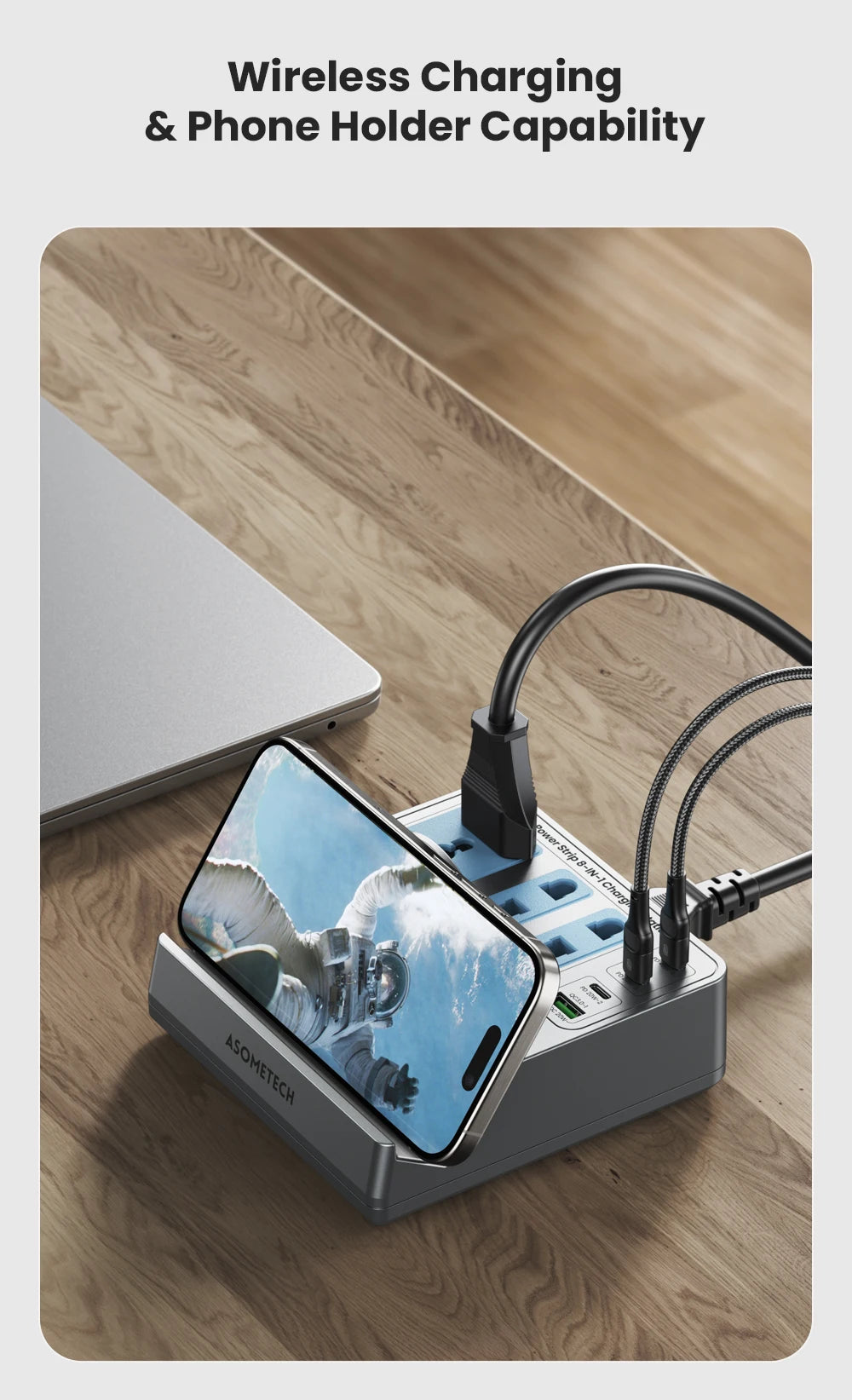 72W Fast Charging Station With Wireless Charger 3 Socket Outlets 4 USB Porst Power Strip Adapte For iPhone 14 Samsung Laptop