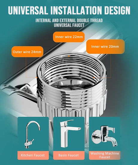 1440° Rotatable Scalable Metal Faucet Bathroom Tap Splash-proof Bubbler Kitchen Faucet Filter Nozzle Tap Saving Water Extender