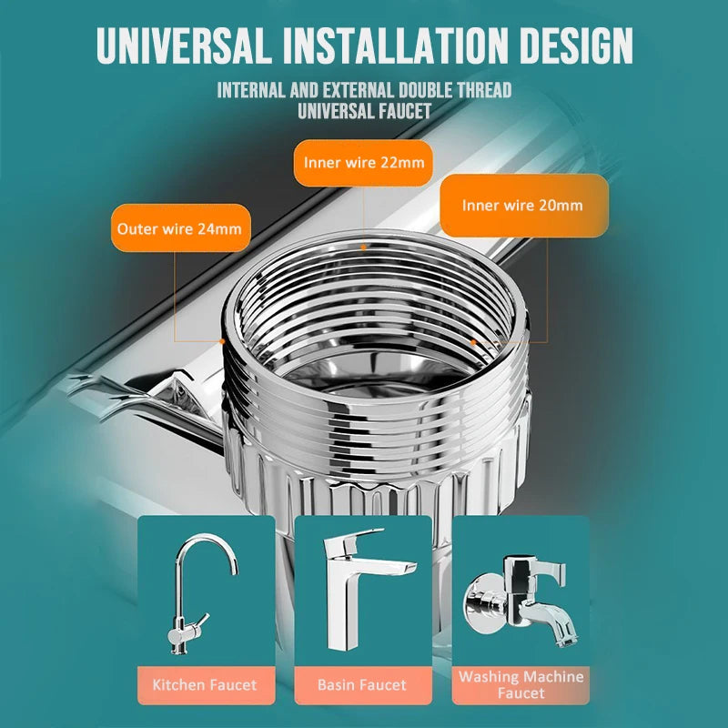 1440° Rotatable Scalable Metal Faucet Bathroom Tap Splash-proof Bubbler Kitchen Faucet Filter Nozzle Tap Saving Water Extender