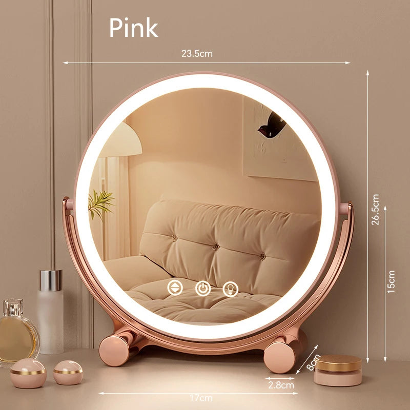 Desktop LED Makeup Mirror Three Color Light Household Bedroom Vanity Mirror Intelligent Control Cosmetic Mirrors Type-c Charging
