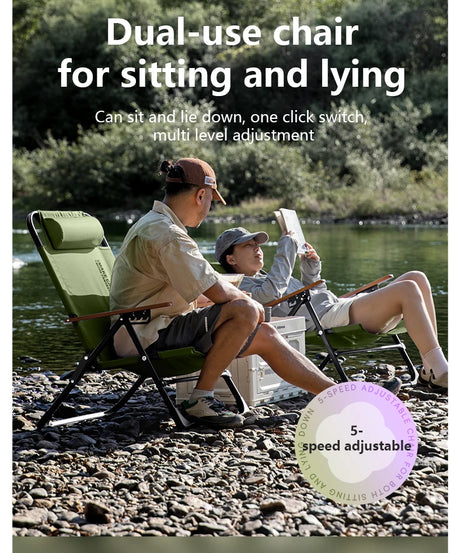 BSWOLF Camping Folding Chair Adjustable Armrest Portable Relaxing Chair With Detachable Pillow for Beach Travel Hiking