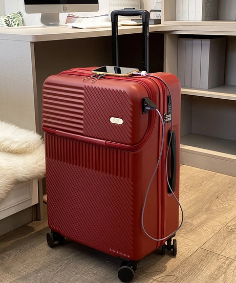 New front opening boarding suitcase men women 20/24/26 inch lightweight trolley travel luggage fashion USB charging luggage