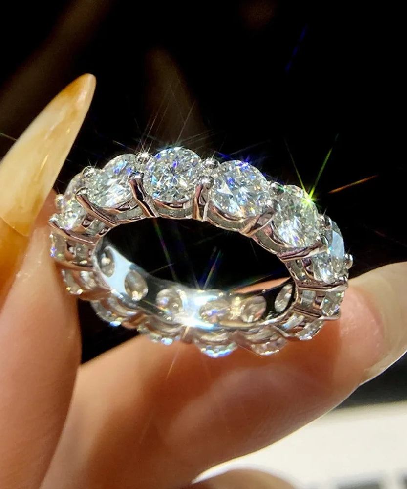 FEOBUR 7ct 5mm D Color Moissanite Ring with Certificate Women S925 Sterling Silver Full Diamond Wedding Eternity Band Jewelry