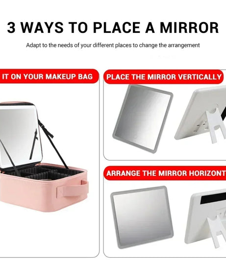 New LED Lighted Cosmetic Case With Mirror PU Leather Portable Travel Makeup Storage Bags Waterproof Travel Makeup Bag