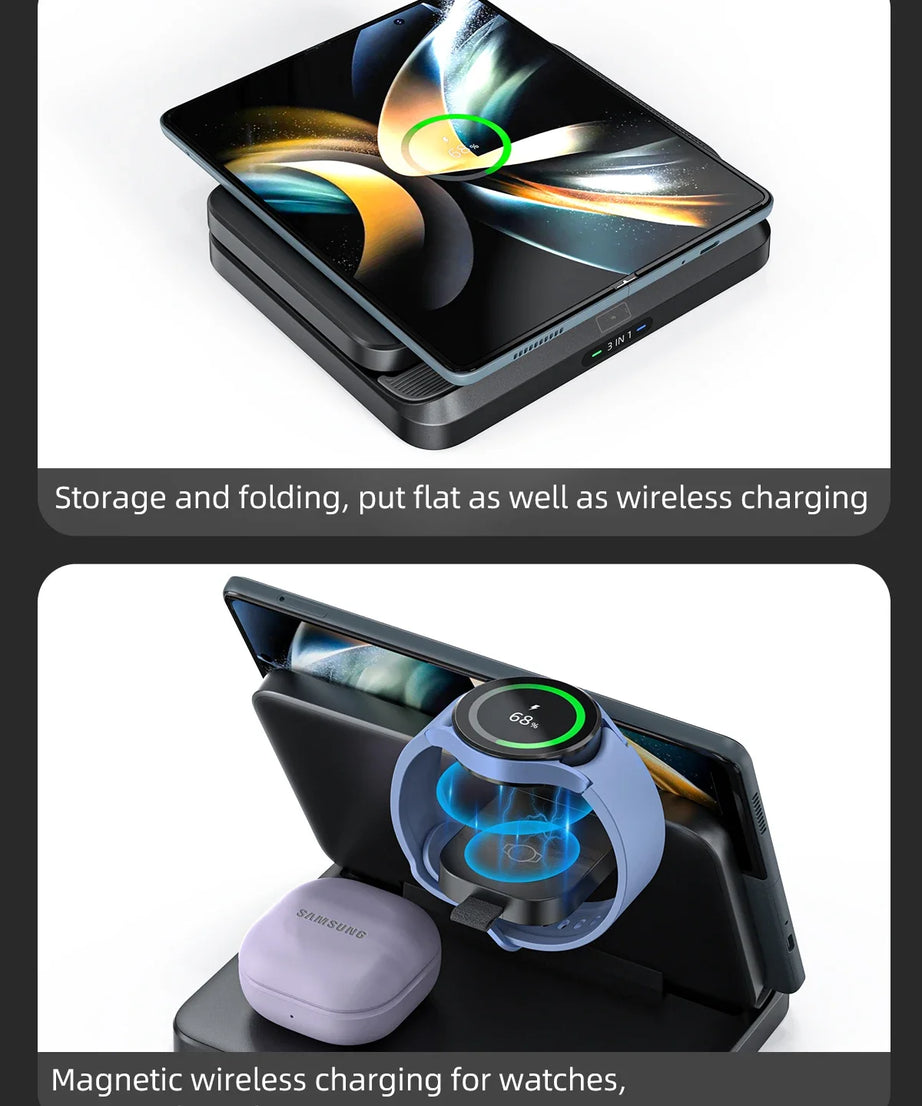 3 in 1 Wireless Charger Stand For Samsung Z Fold Zflip5 S24 S23 Ultra Galaxy Watch 6 5 Buds2 Foldable Fast Charging Dock Station