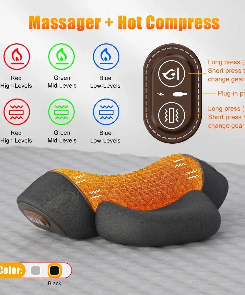 Electric Neck Massager Cervical Pillow Hot Compress Neck Stretch Heating Vibration Neck Shoulder Massage Pillow Back Traction
