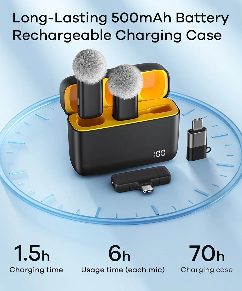 Wireless Lavalier Microphone with Charging Case Windproof Fleece Suitable for Phones Laptop Devices with Noise canceling MIC