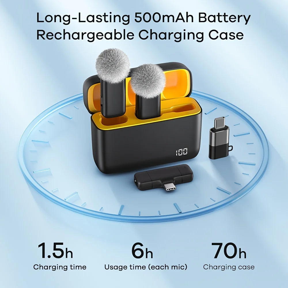 Wireless Lavalier Microphone with Charging Case Windproof Fleece Suitable for Phones Laptop Devices with Noise canceling MIC