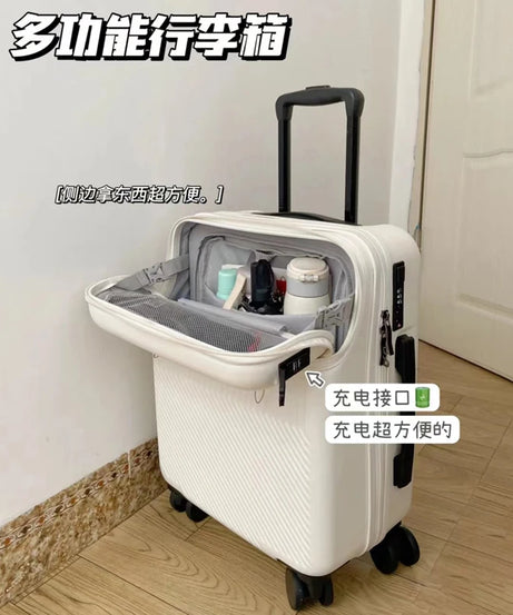 New front opening boarding suitcase men women 20/24/26 inch lightweight trolley travel luggage fashion USB charging luggage