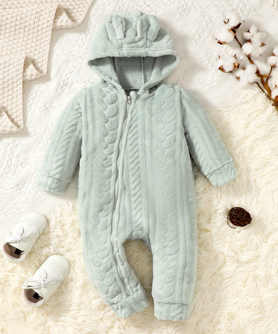 Baby Boys and Girls Plaid Romper Hooded Long Sleeved Plush Jumpsuit Winter Warm Bodysuit Clothes for 3-24 Months Toddler Boy