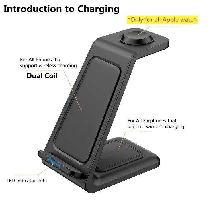 3 In 1 Wireless Charger Stand 30W Fast Charging Station for iPhone 16 15 14 13 12 11 iWatch 10/9/8/7 Ultra Airpods Phone Holder
