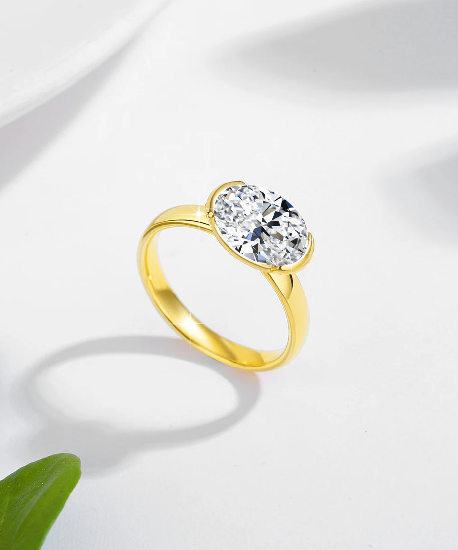 14K Gold Certified Oval Cut Moissanite Ring for Women Lab Created Diamond Engagement Wedding Yuan Bao Ring Jewelry Classic