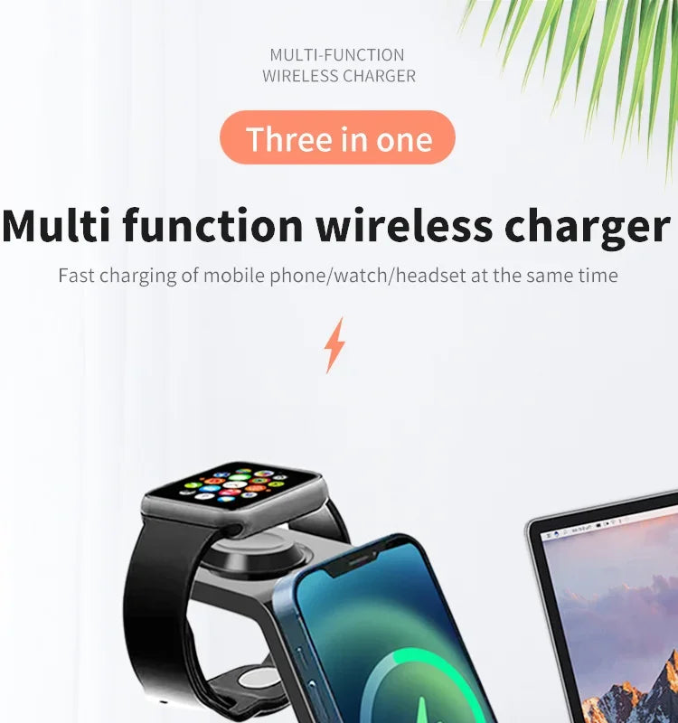 3 In 1 Wireless Charger Stand 30W Fast Charging Station for iPhone 16 15 14 13 12 11 iWatch 10/9/8/7 Ultra Airpods Phone Holder