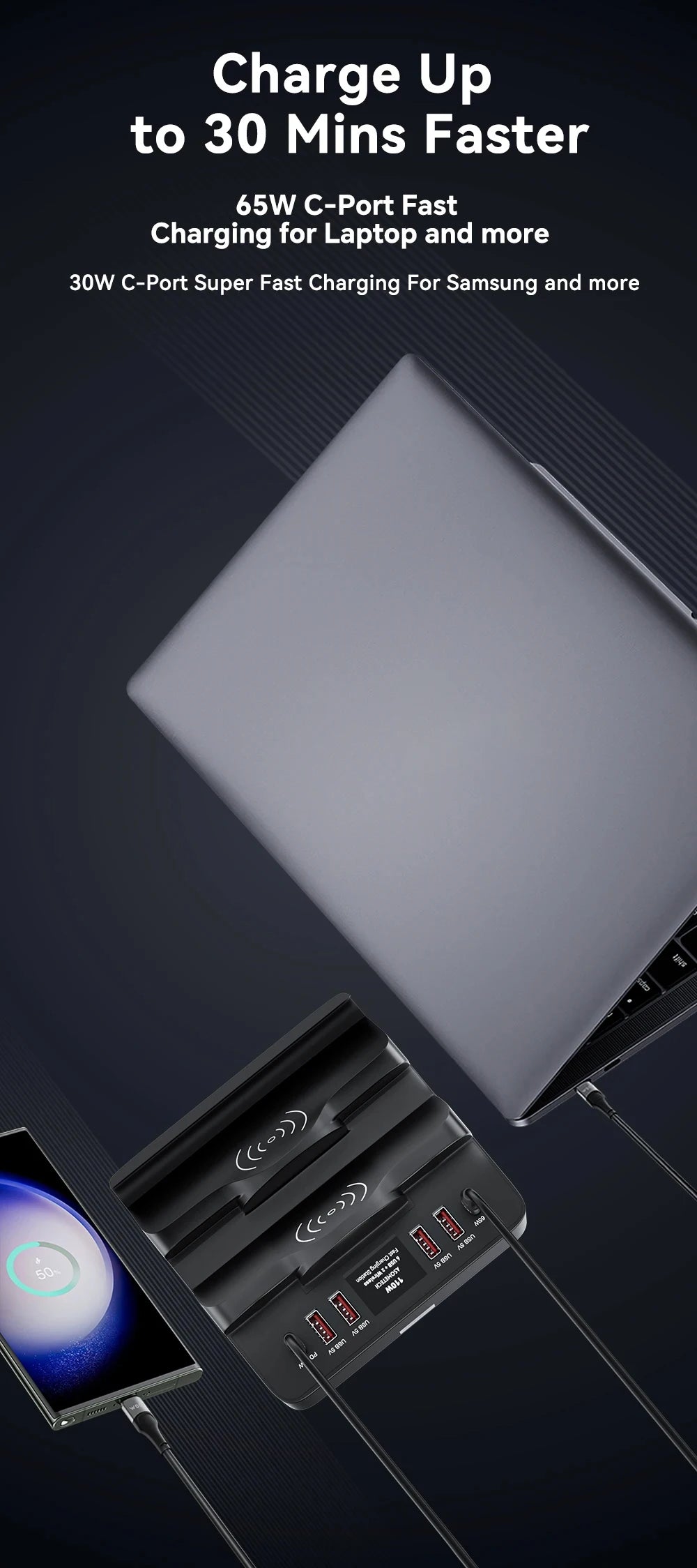 110W 6 Port USB Charger Station Dual Fast Wireless Charging Type C QC3.0 PD3.0 65W Quick Charge For iPhone Xiaomi Samsung Laptop