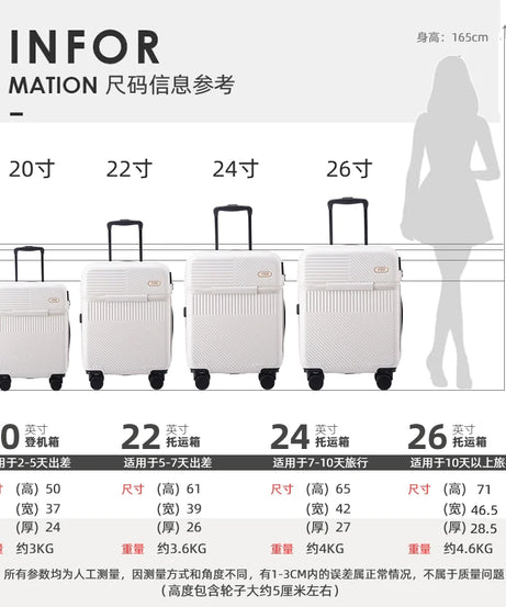 New front opening boarding suitcase men women 20/24/26 inch lightweight trolley travel luggage fashion USB charging luggage