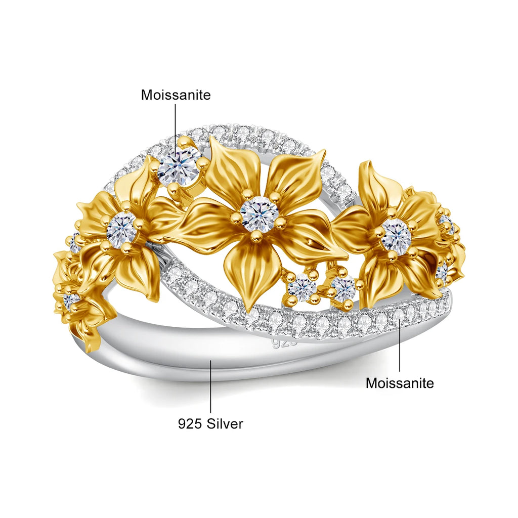 Unique Trending Flower Moissanite Ring With Certificate Luxury Wedding Band For Women Enagement Party Jewelry Accessories Sale