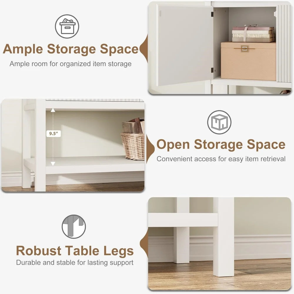 Coffee Bar Cabinet Storage Cabinet with 2 Wave Panel Doors Entryway Table with Storage Shelf Buffet Sideboard for Kitchen Hallwa