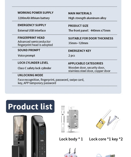 3D Real-time Intercom Face Recognition Digital Door Lock With Camera FIngerprint Password Unlock Keyless Electronic Door Lock
