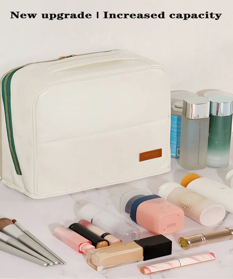 Large-capacity cosmetic bag, convenient and can be hung on a suitcase, travel makeup essential, vertical pencil case storage bag