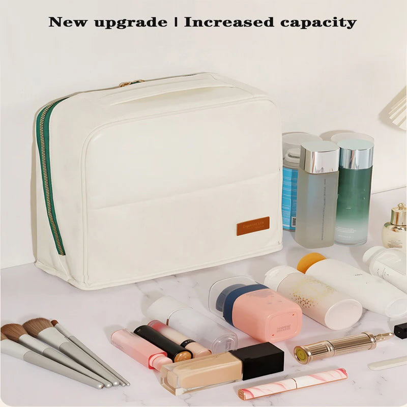 Large-capacity cosmetic bag, convenient and can be hung on a suitcase, travel makeup essential, vertical pencil case storage bag