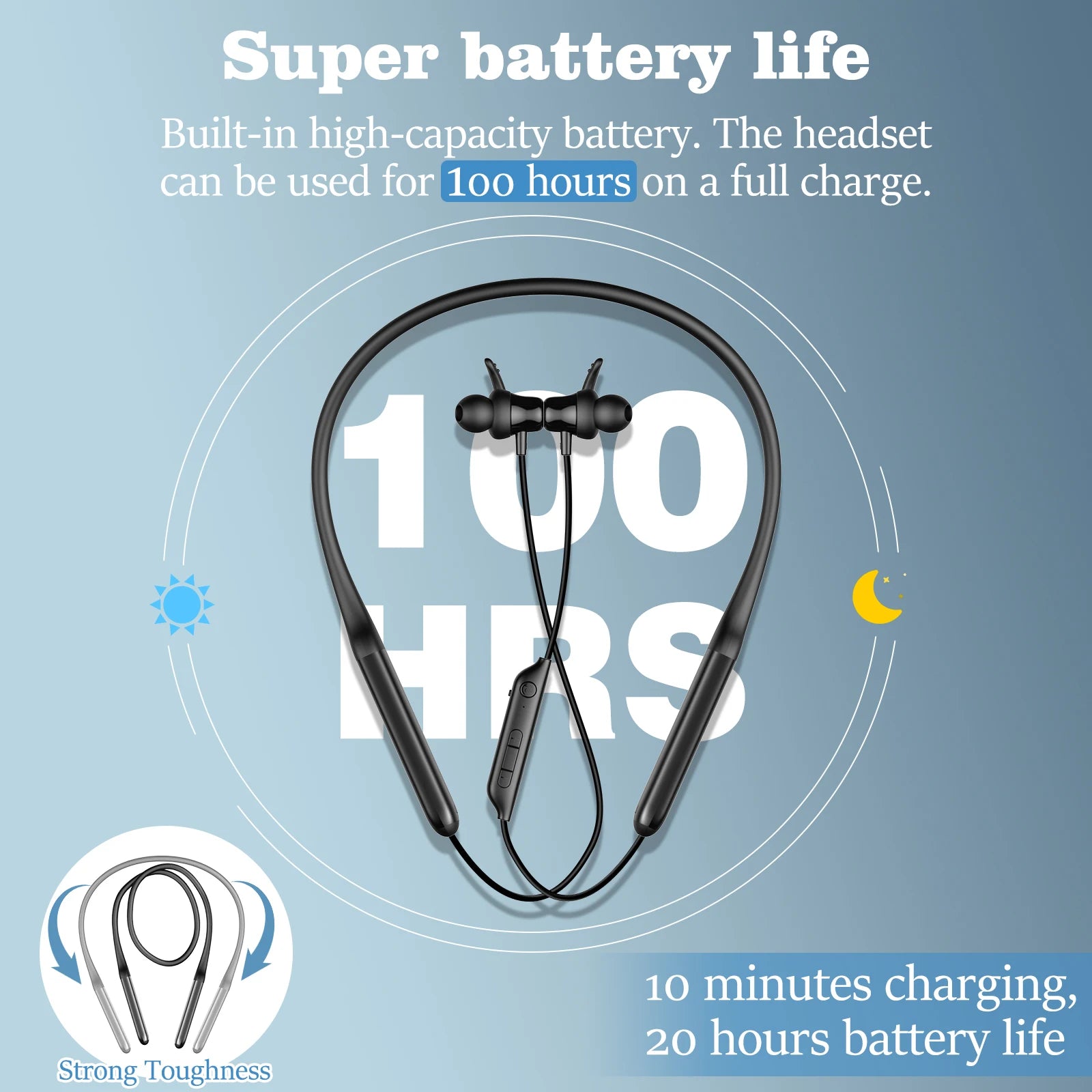 Nurati N1 5.2 Sport BT 100 Hours, Bluetooth Wireless Headset with Noise-Cancelling Microphone and IPX6, In-Ear W