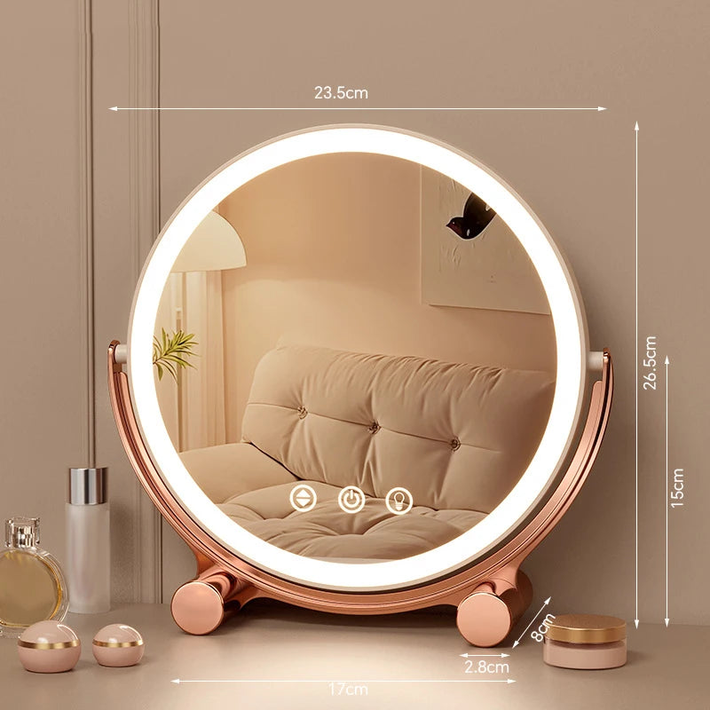 Desktop LED Makeup Mirror Three Color Light Household Bedroom Vanity Mirror Intelligent Control Cosmetic Mirrors Type-c Charging