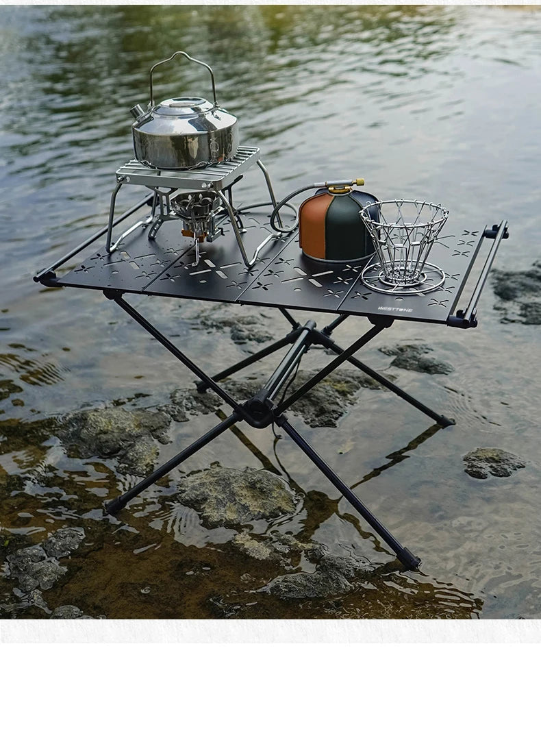 WESTTUNE Camping Folding Table Portable Aluminum Alloy Lightweight Table with Accessories Multifunctional Outdoor Table