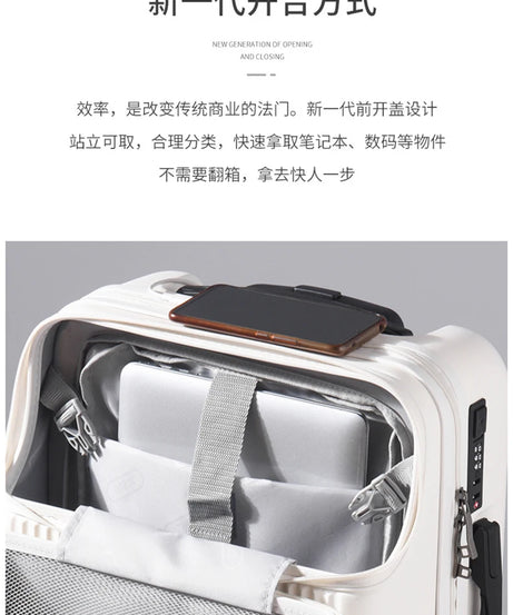 New front opening boarding suitcase men women 20/24/26 inch lightweight trolley travel luggage fashion USB charging luggage