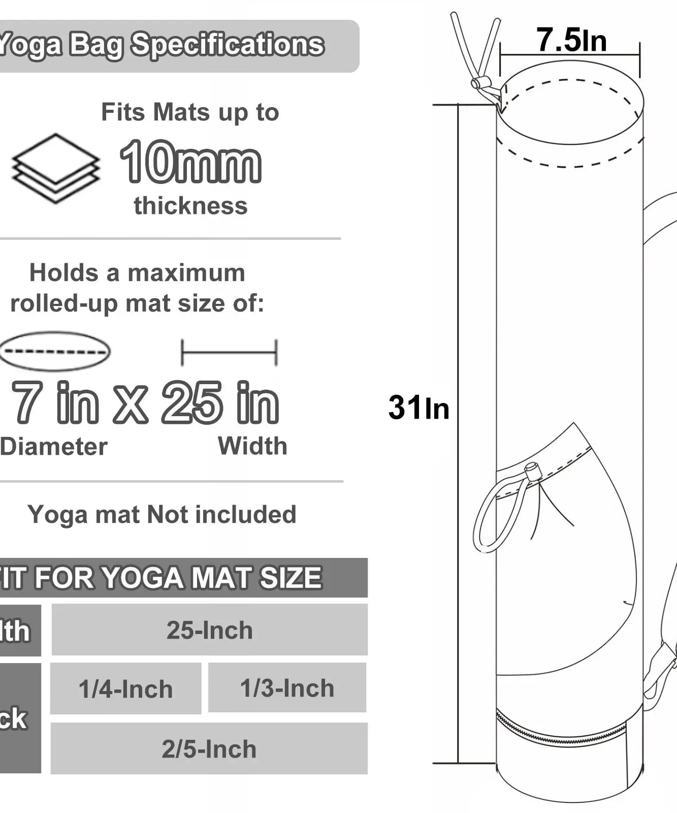 Yoga mat bag with water bottle pocket and bottom wet bag. Sports yoga mat with shoulder strap and multifunctional storage bag