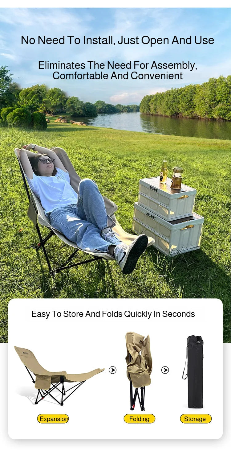 Portable Folding Chair Folding Recliner Curved Headrest Comfort Experience Easy Storage Lunch Foldable Recliner With Leg Rests