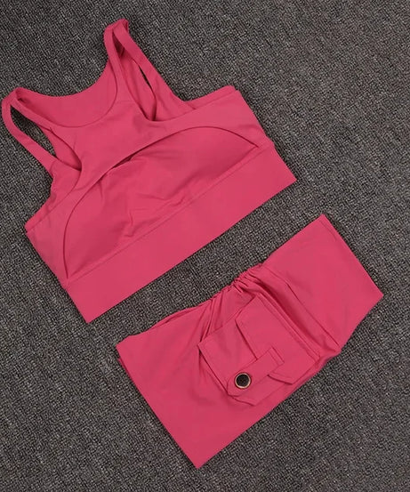 Fitness Shorts Yoga Sets Women's Tracksuit High Waist Sportswear Bra Workout Leggings Cycling Gym Shorts Sports Suit With Pocket