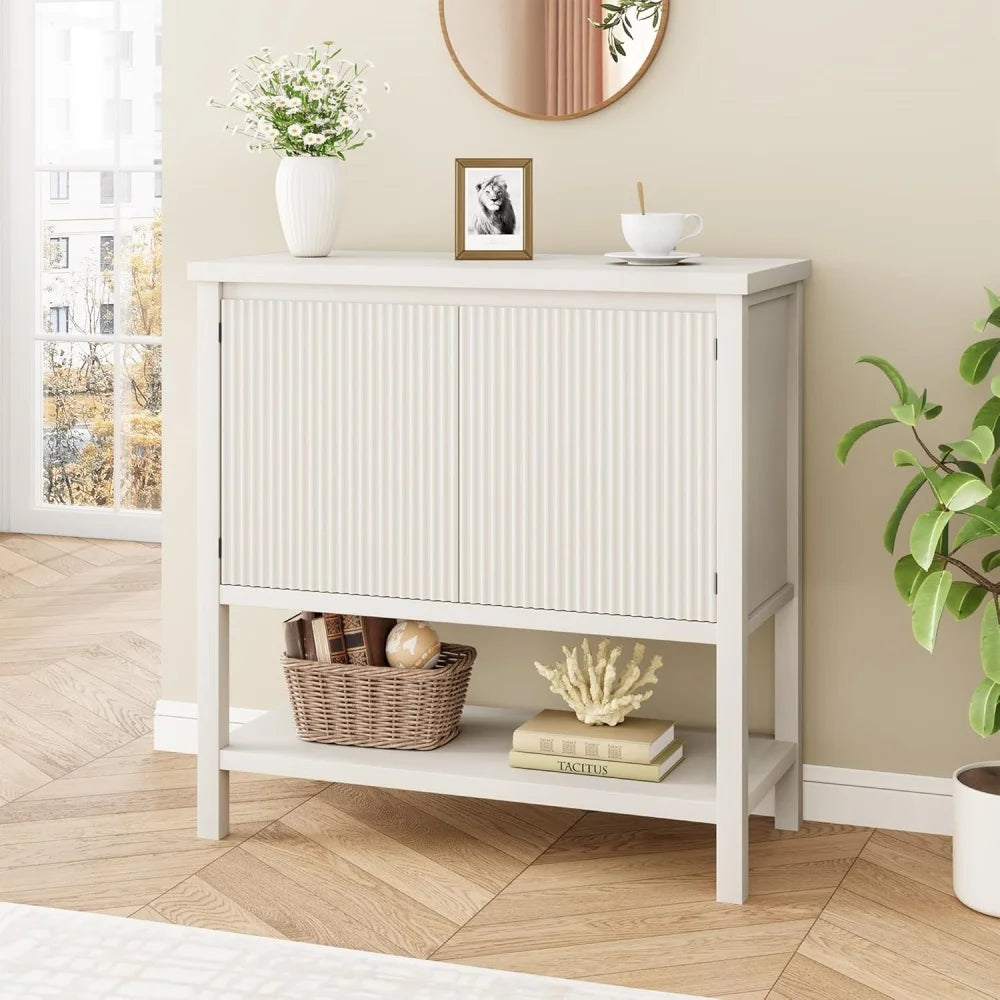 Coffee Bar Cabinet Storage Cabinet with 2 Wave Panel Doors Entryway Table with Storage Shelf Buffet Sideboard for Kitchen Hallwa