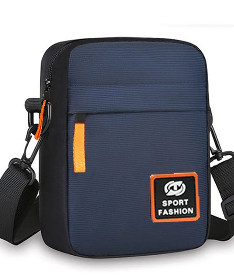 Men's single-shoulder cross-body bag with multi-layer zippers, trendy color contrast, and casual messenger style bag