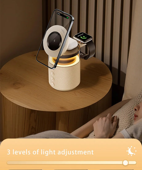 5-in-1 Magnetic Wireless Charging Station with Wireless Speaker Night Light Fast Charger for iPhone iWatch AirPods With Speaker