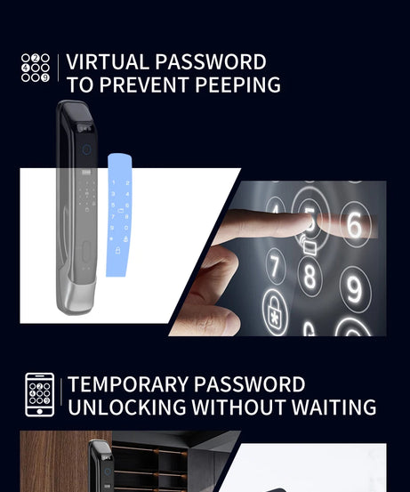3D Real-time Intercom Face Recognition Digital Door Lock With Camera FIngerprint Password Unlock Keyless Electronic Door Lock