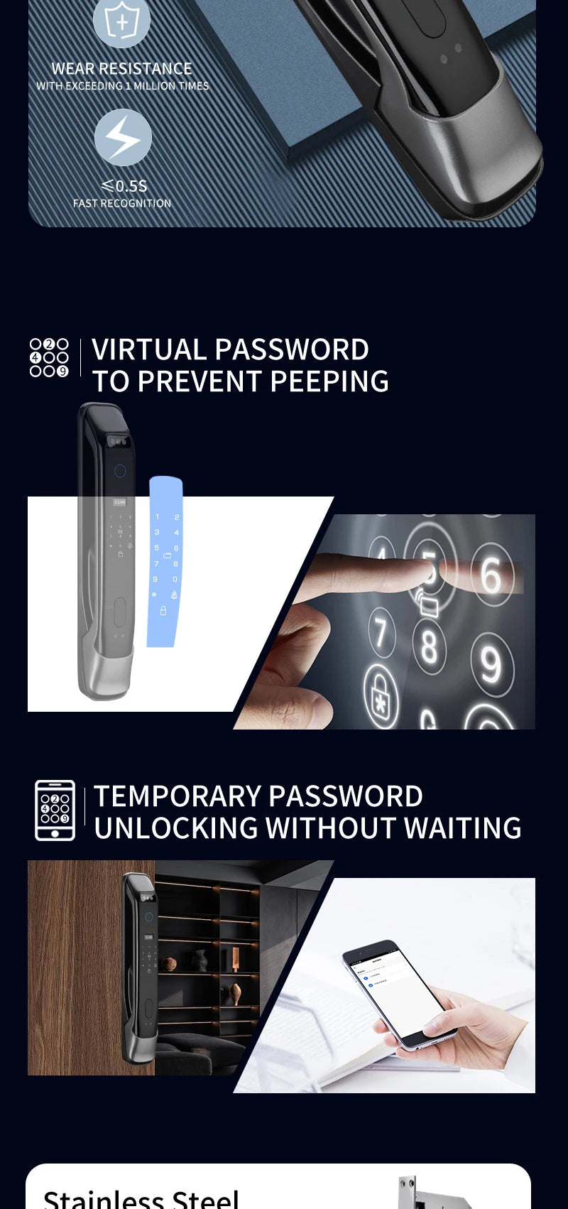 3D Real-time Intercom Face Recognition Digital Door Lock With Camera FIngerprint Password Unlock Keyless Electronic Door Lock