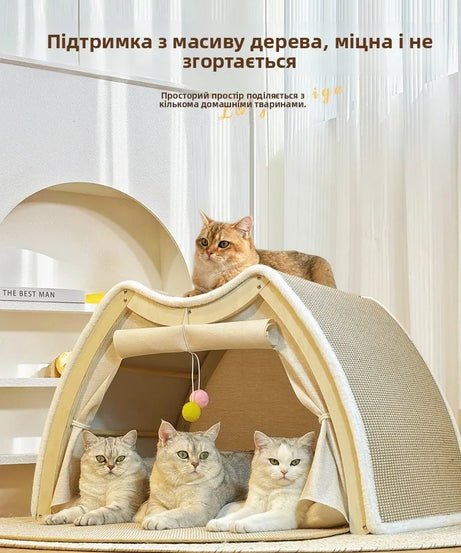 Warmth Enclosed Wooden  Scratching Board Large Villa Sle  House for All Seasons Indoor Pet elter  Tent Dog Bed