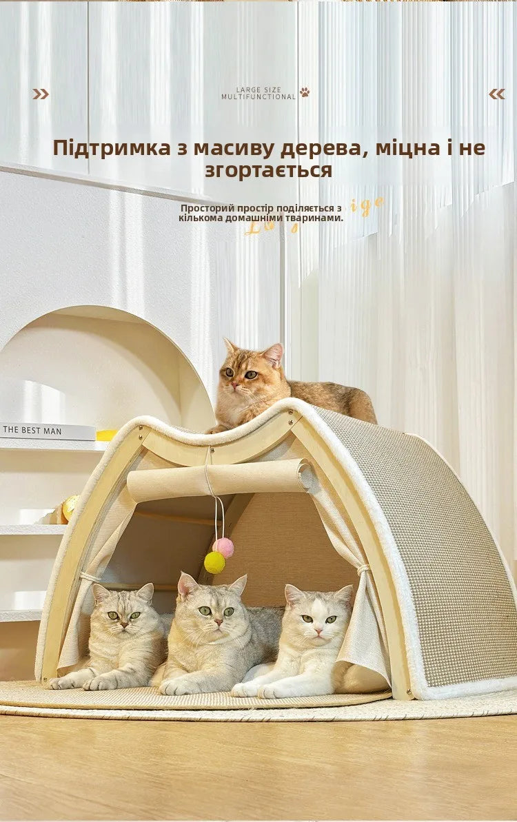 Warmth Enclosed Wooden  Scratching Board Large Villa Sle  House for All Seasons Indoor Pet elter  Tent Dog Bed