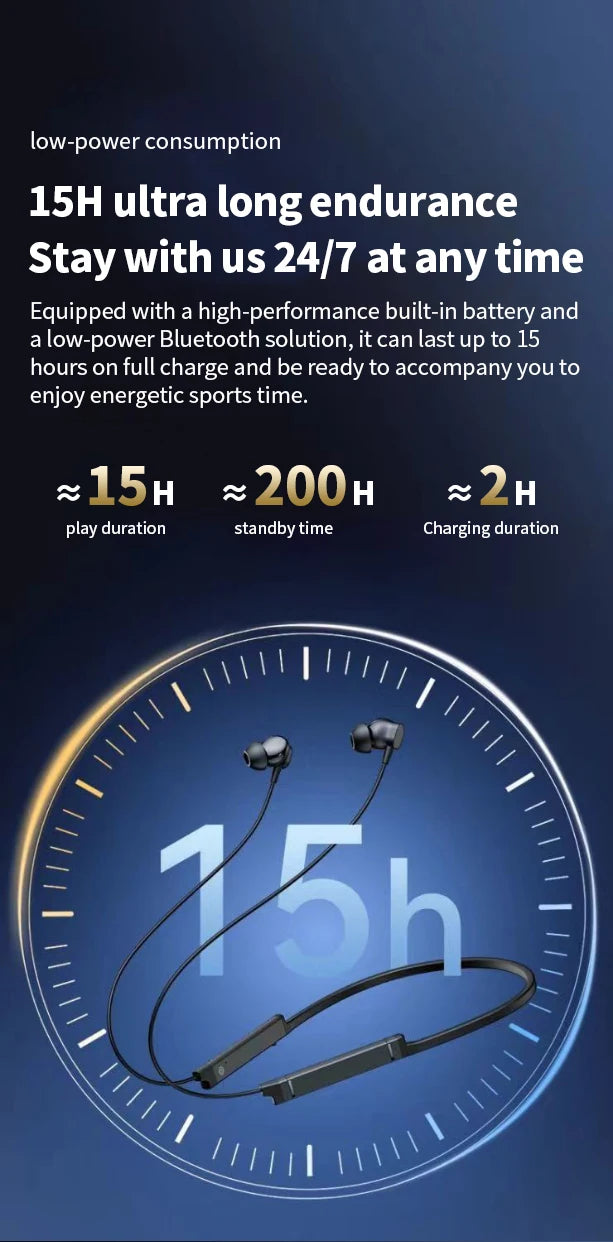 MZYMI BS09 Neckband Earbuds Wireless Bluetooth5.3 Noise Reduction Headphones HiFi Stereo Earphones Waterproof Headset With Mic