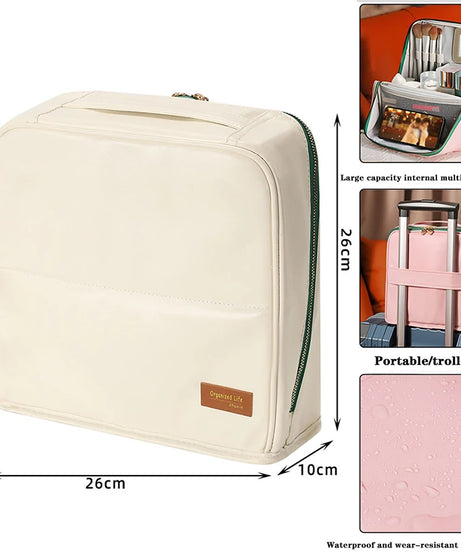 Large-capacity cosmetic bag, convenient and can be hung on a suitcase, travel makeup essential, vertical pencil case storage bag
