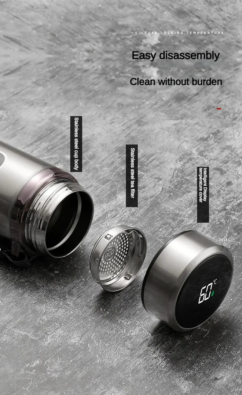 800ML-1L Stainless Steel Thermos Bottle 304 Tea Bottle Car Vacuum Bottle with LED Temperature Display Portable Drinking Cup