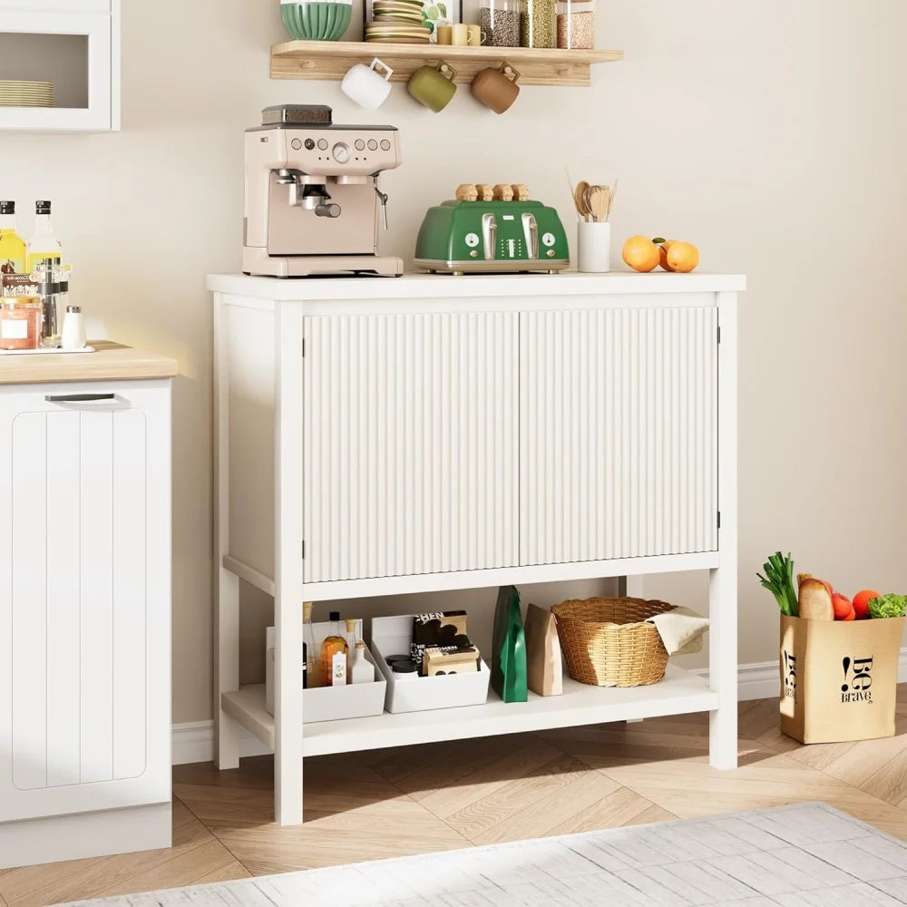 Coffee Bar Cabinet Storage Cabinet with 2 Wave Panel Doors Entryway Table with Storage Shelf Buffet Sideboard for Kitchen Hallwa