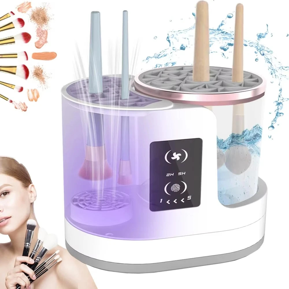 3 IN 1 Electric Makeup Brush Cleaner Machine With Makeup Brush Dryer-Holder-Portable Automatic USB Cosmetic Brushes Cleaner Tool