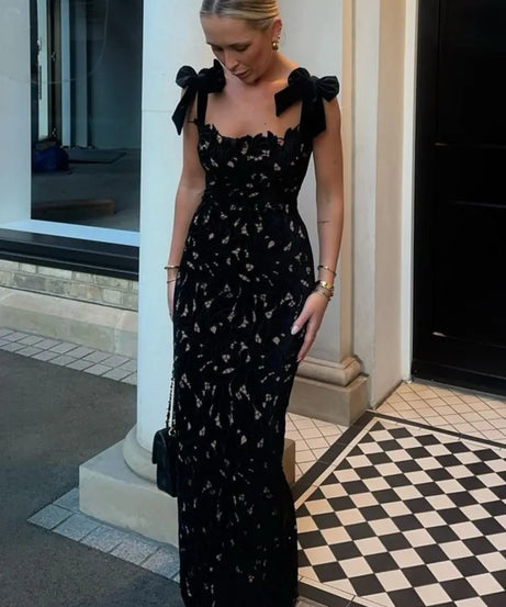 Lace Crochet Bow Slip Dress Hollow Out Slim Fit Club Party Gown Robes Sexy Backless Women Vacation Beach Suspender Long Dresses